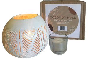 Coconut Husk Tea Light Holder - White